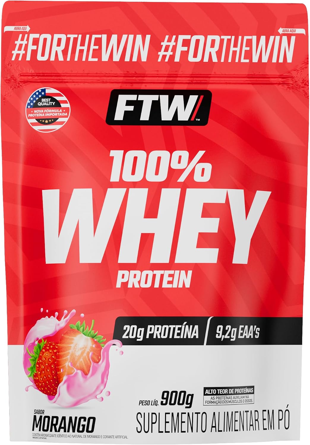 WHEY PROTEIN 100% FTW 900g - Sabor Morango REFIL