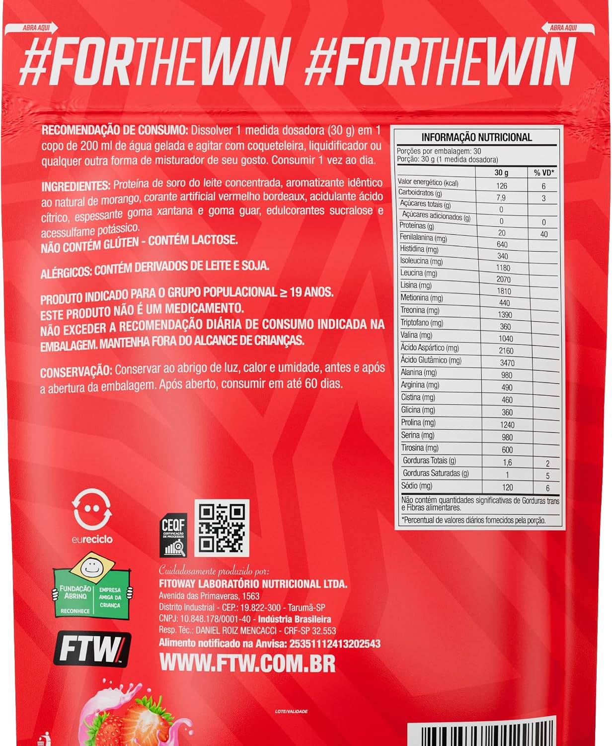 WHEY PROTEIN 100% FTW 900g - Sabor Morango REFIL - Imagem 2