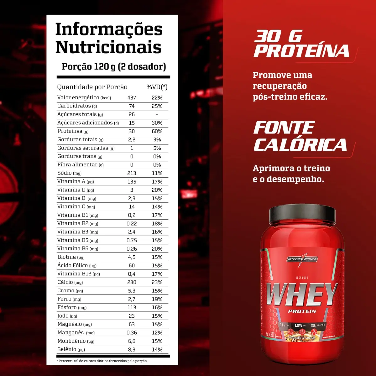 NUTRI WHEY PROTEIN Integralmedica 900g - Sabor Cookies - Imagem 2